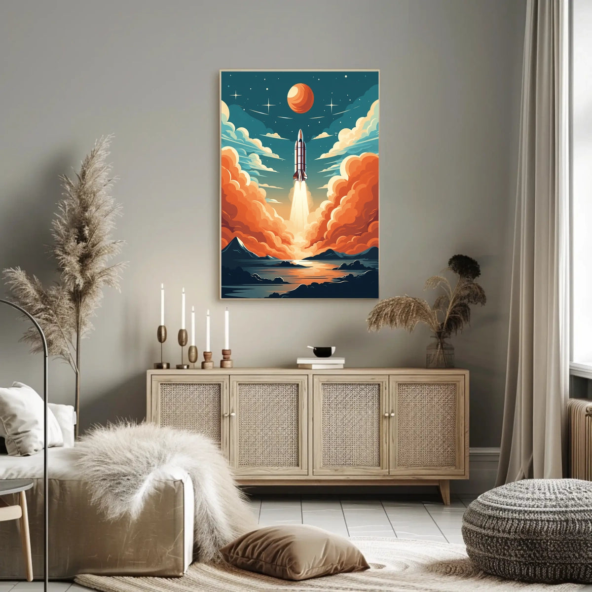 Rocket Launch Against Cosmic Backdrop Space or Astronomy Poster