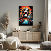 Psychedelic Skull with Industrial Chaos Abstract Artistic Poster