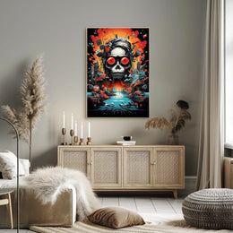 Psychedelic Skull with Industrial Chaos Abstract Artistic Poster