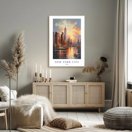 New York City Sunset Skyline Urban or Cityscape Poster PosterGoat