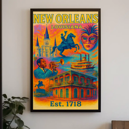 New Orleans Louisiana Mardi Gras Historic French Quarter Travel Poster