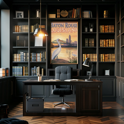Baton Rouge Louisiana Pelican Vintage Poster