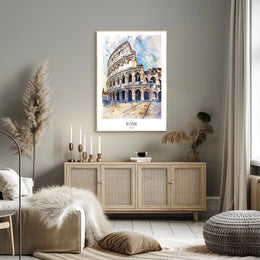 Colosseum Watercolor Illustration, Vibrant Travel Poster PosterGoat