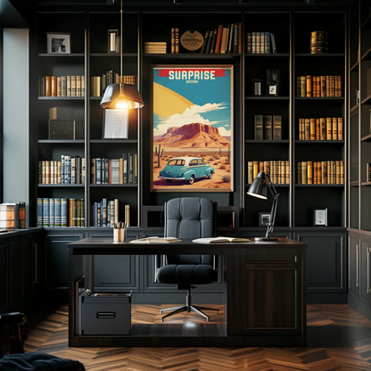 Surprise Arizona Sunset Desert Drive Vintage Travel Poster