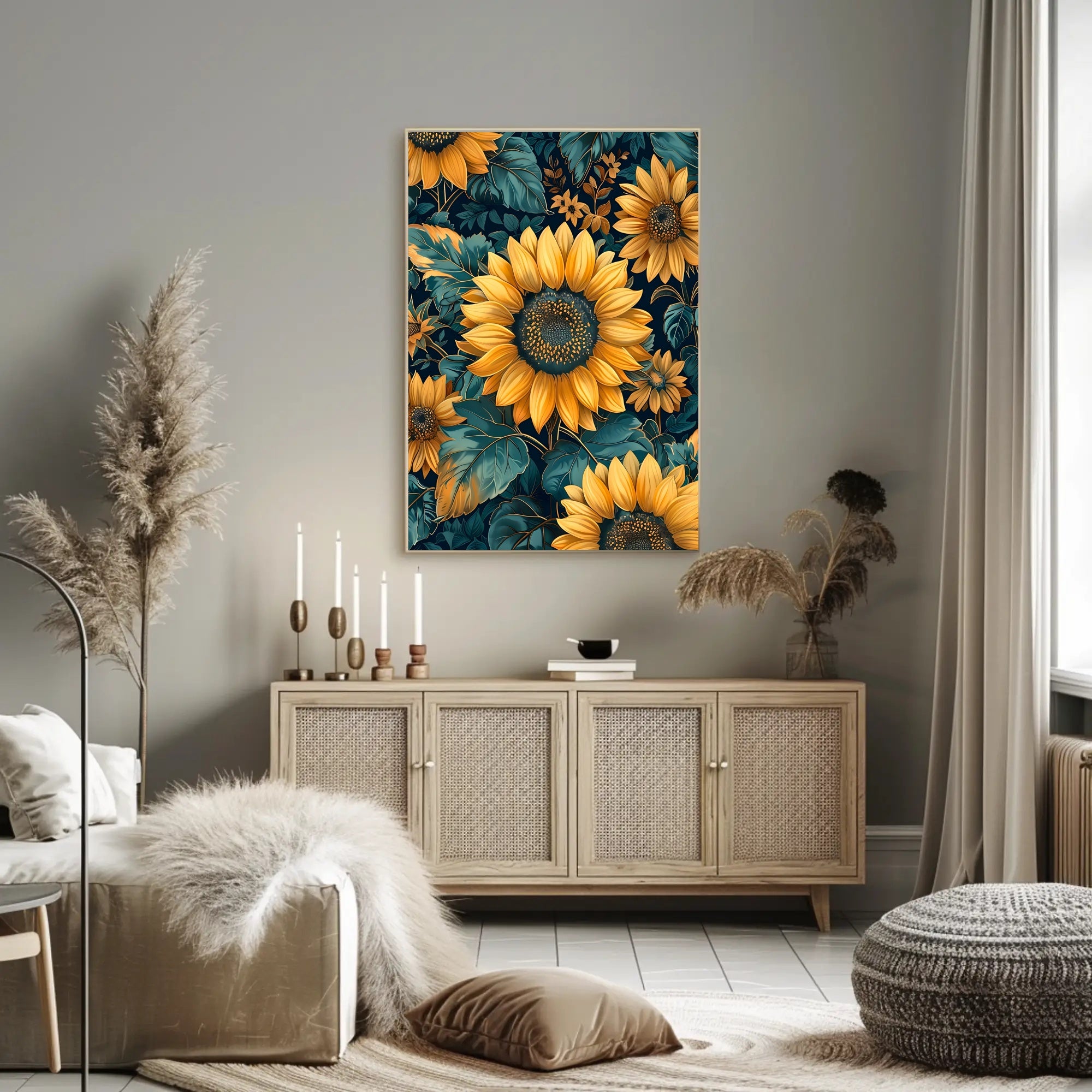 Vibrant Sunflower Botanical Art Print - Abstract or Artistic Poster
