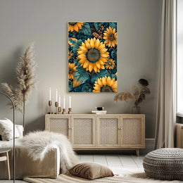 Vibrant Sunflower Botanical Art Print - Abstract or Artistic Poster