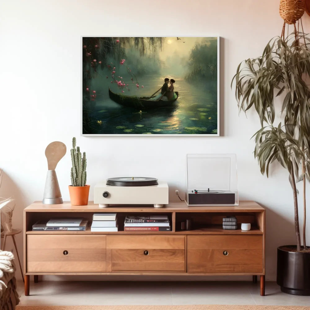 Romantic Rowboat Scene: Dreamy Impressionist Lake Poster