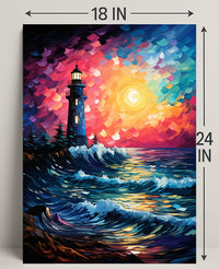 Lighthouse At Sunset Poster
