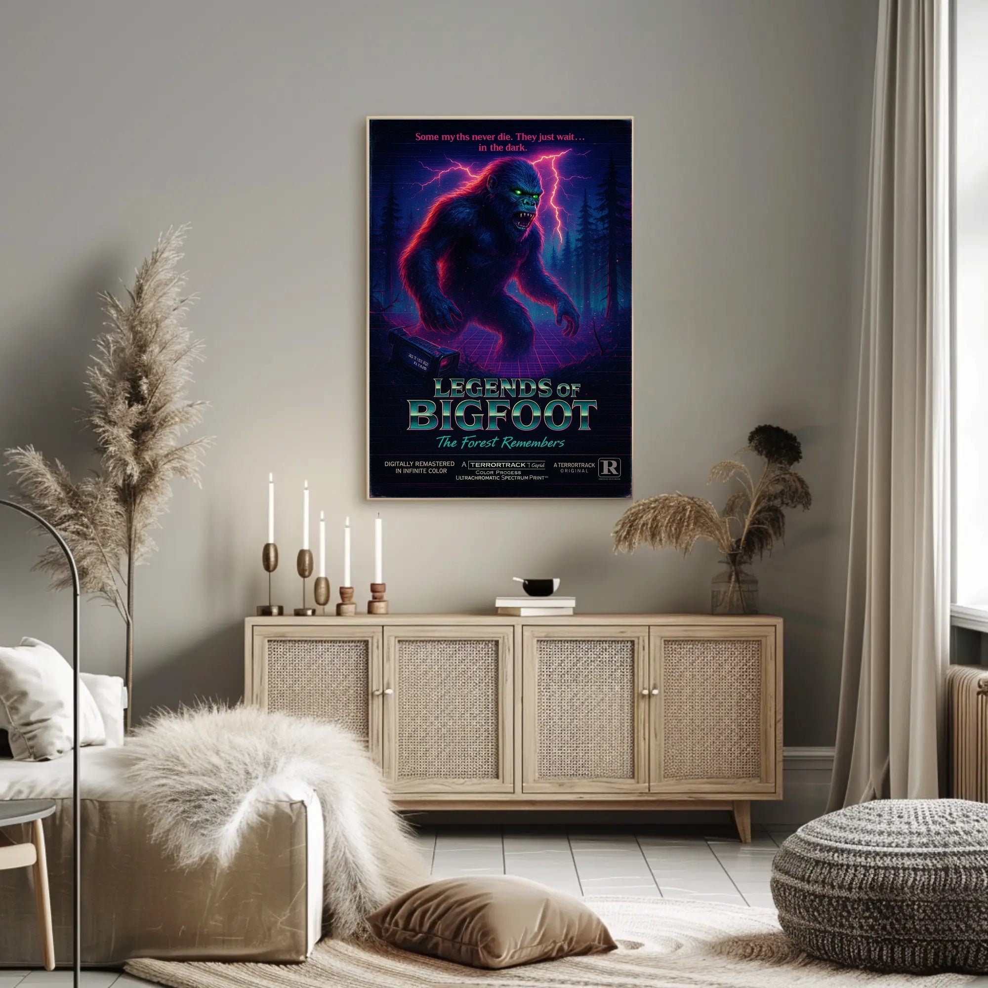 Bigfoot Mystery Forest Dark Neon Fantasy or Mythology Poster