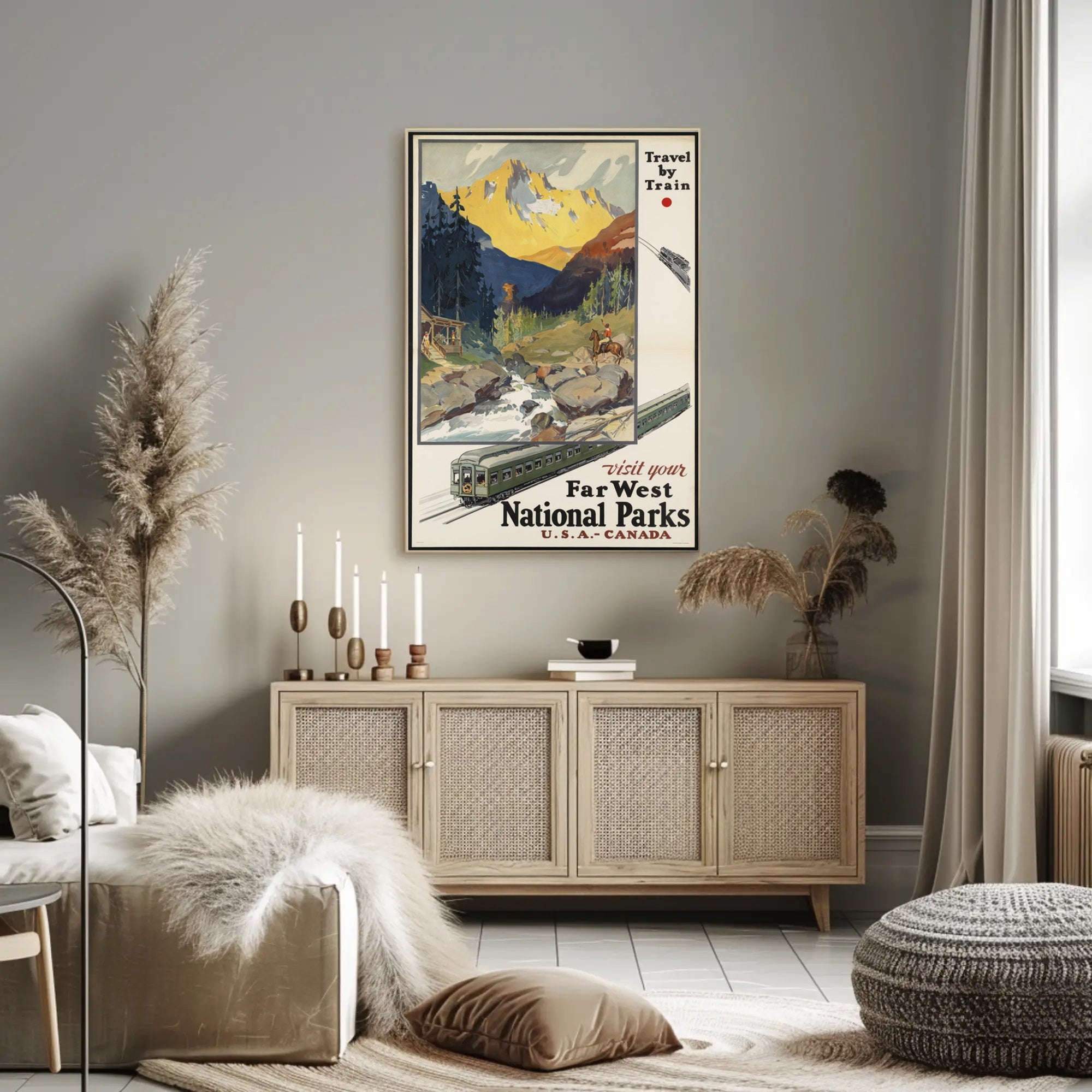 Far West Travel Poster Vintage Train National Parks