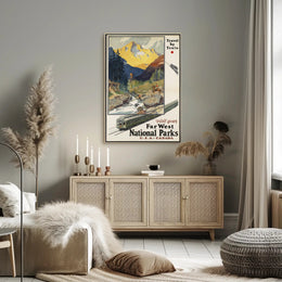 Far West Travel Poster Vintage Train National Parks