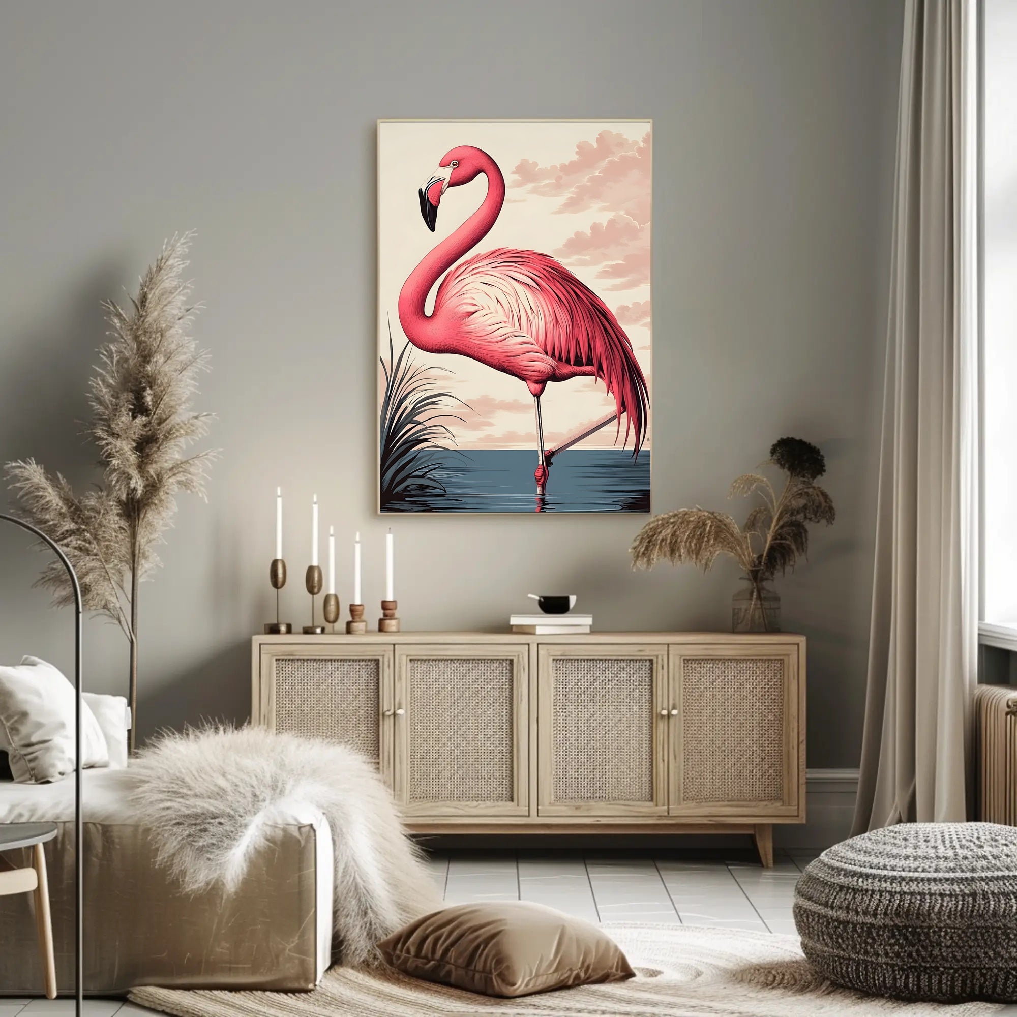 Flamingo Poster Graceful Pink Bird Coastal Wall Art
