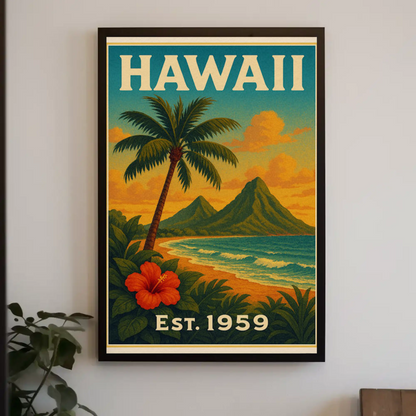 Hawaii Coastline Hibiscus Sunset View Poster