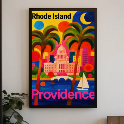 Providence Rhode Island Colorful Capitol Skyline Travel Poster Travel Poster