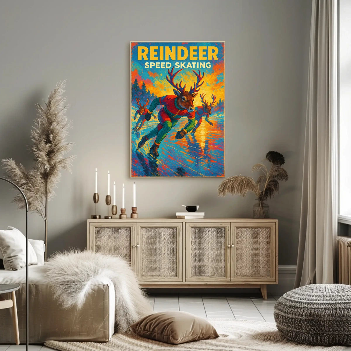 Speed Skating Reindeer Winter Wonderland Sports Poster