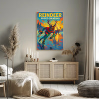 Speed Skating Reindeer Winter Wonderland Sports Poster