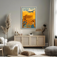Vintage Athens Travel Poster: Parthenon and Jet Plane