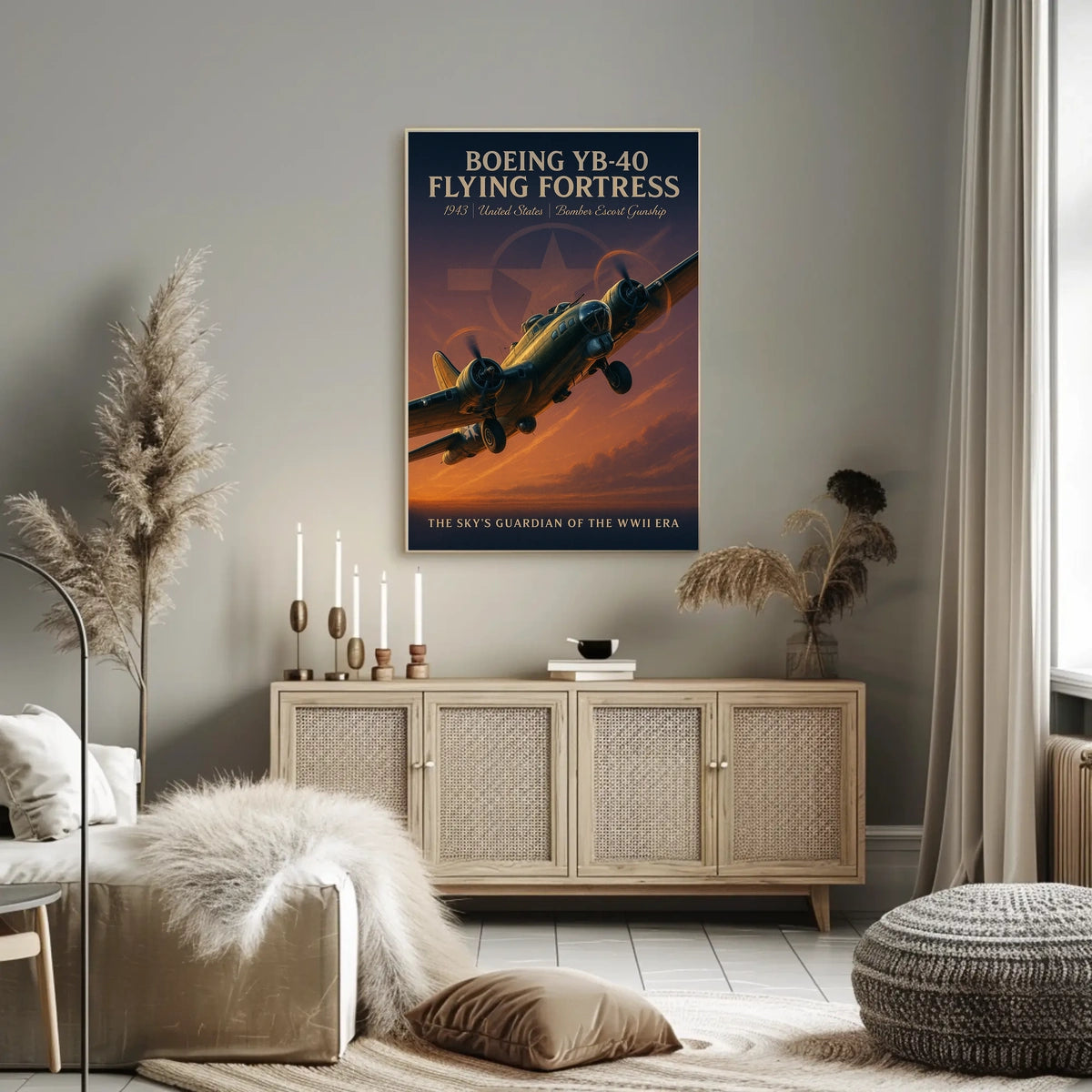 Boeing YB-40 WWII Bomber Vintage Art Poster