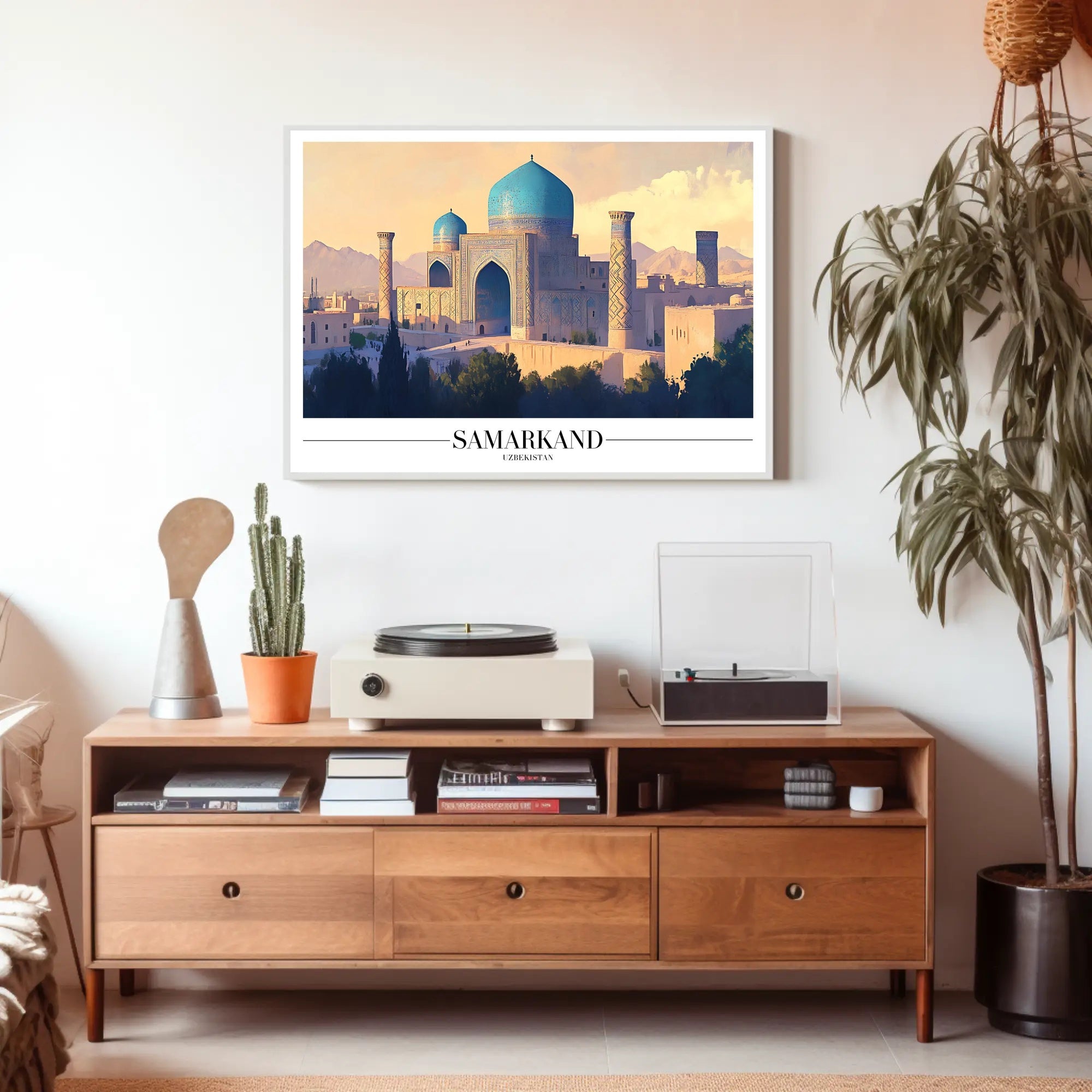 Serene Blue Domes of Samarkand Cultural Heritage Poster