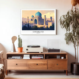 Serene Blue Domes of Samarkand Cultural Heritage Poster
