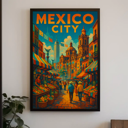Mexico City Street Market Travel Poster