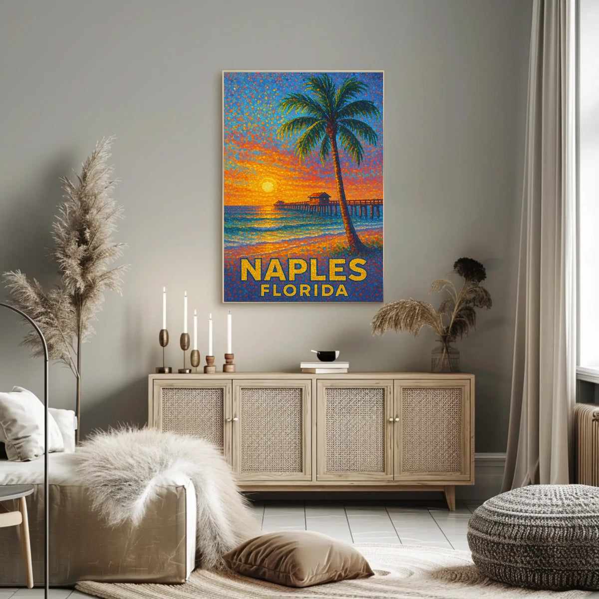 Naples Florida Sunset Poster Coastal Wall Art Decor