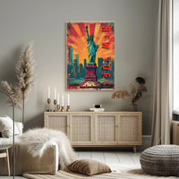 Statue of Liberty Energetic Urban Cityscape Travel Poster