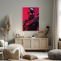 Futuristic Robotic Warrior with Weapon Futuristic Sci-Fi Poster