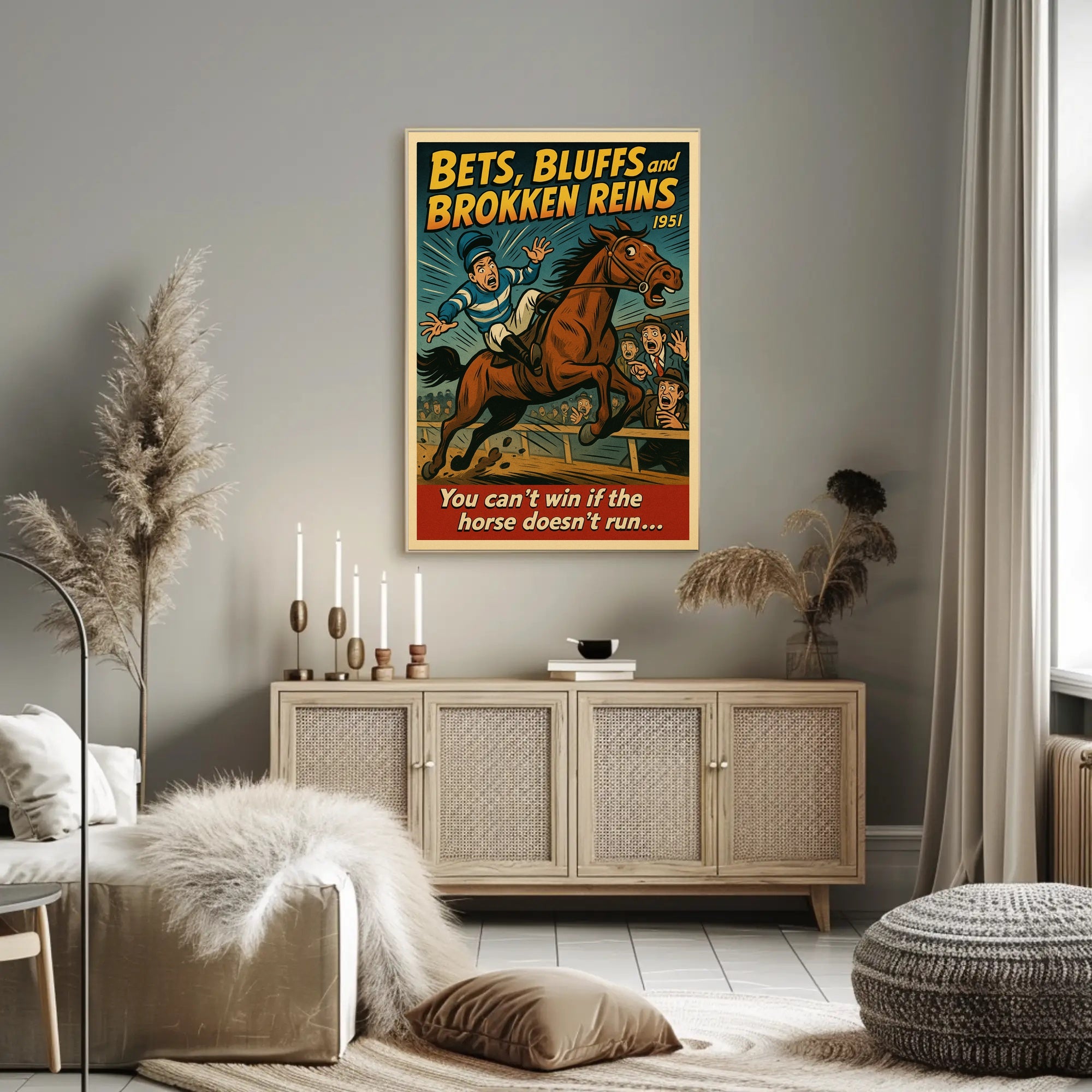 Dramatic Horse Race Scene Mid-Century Sports Poster