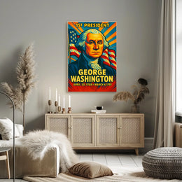George Washington 1st President of the United States Colorful Comic Book Style Poster