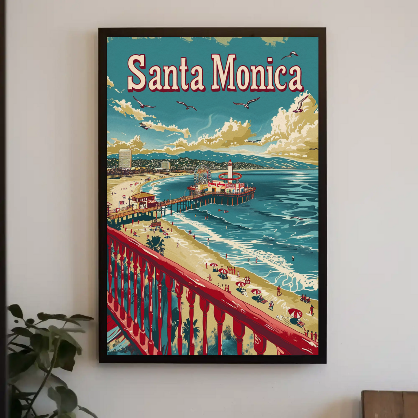 Santa Monica California Beach Pier Travel Poster