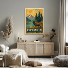 Olympic National Park Scenic Landscape Print Vintage Travel Decor Pacific Northwest Poster