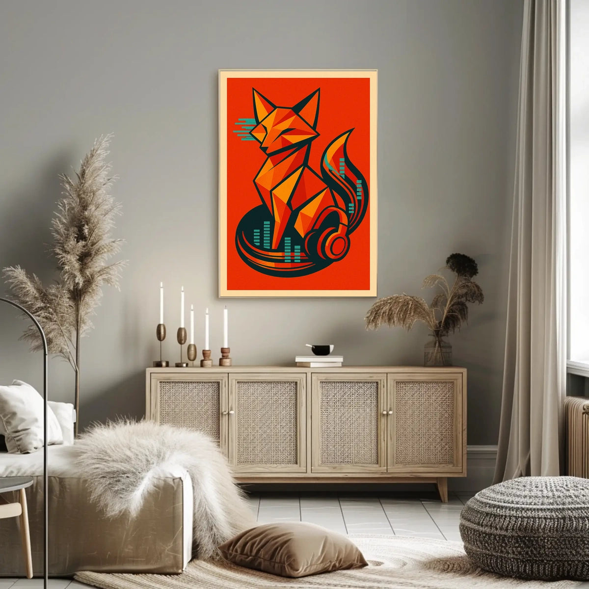 Geometric Fox With Headphones Poster