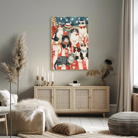Colorful Patriotic Cats On Picnic Blanket Art Poster