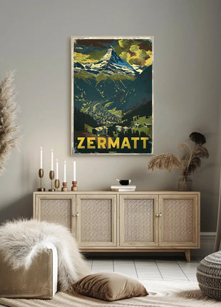 Matterhorn Scenic Travel Poster with Vintage Retro Design