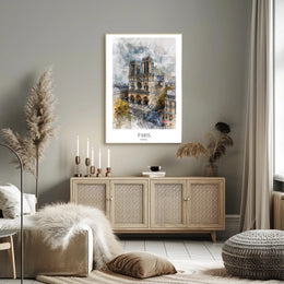 Notre-Dame Paris Watercolor Scene Urban or Cityscape Poster PosterGoat
