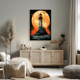 Lighthouse Under The Moon Poster PosterGoat