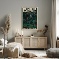 Reindeer Basketball Hoops Vintage Sports Poster