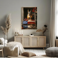 squirrel sitting upright inside a wooden crate Poster