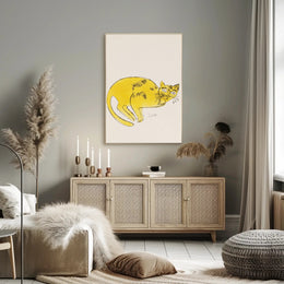 Yellow Cat Poster Whimsical Wall Art Print