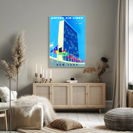 New York Travel Poster Vintage UN Building Wall Art