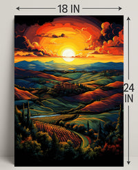 Vibrant Sunset Over Rolling Hills Poster