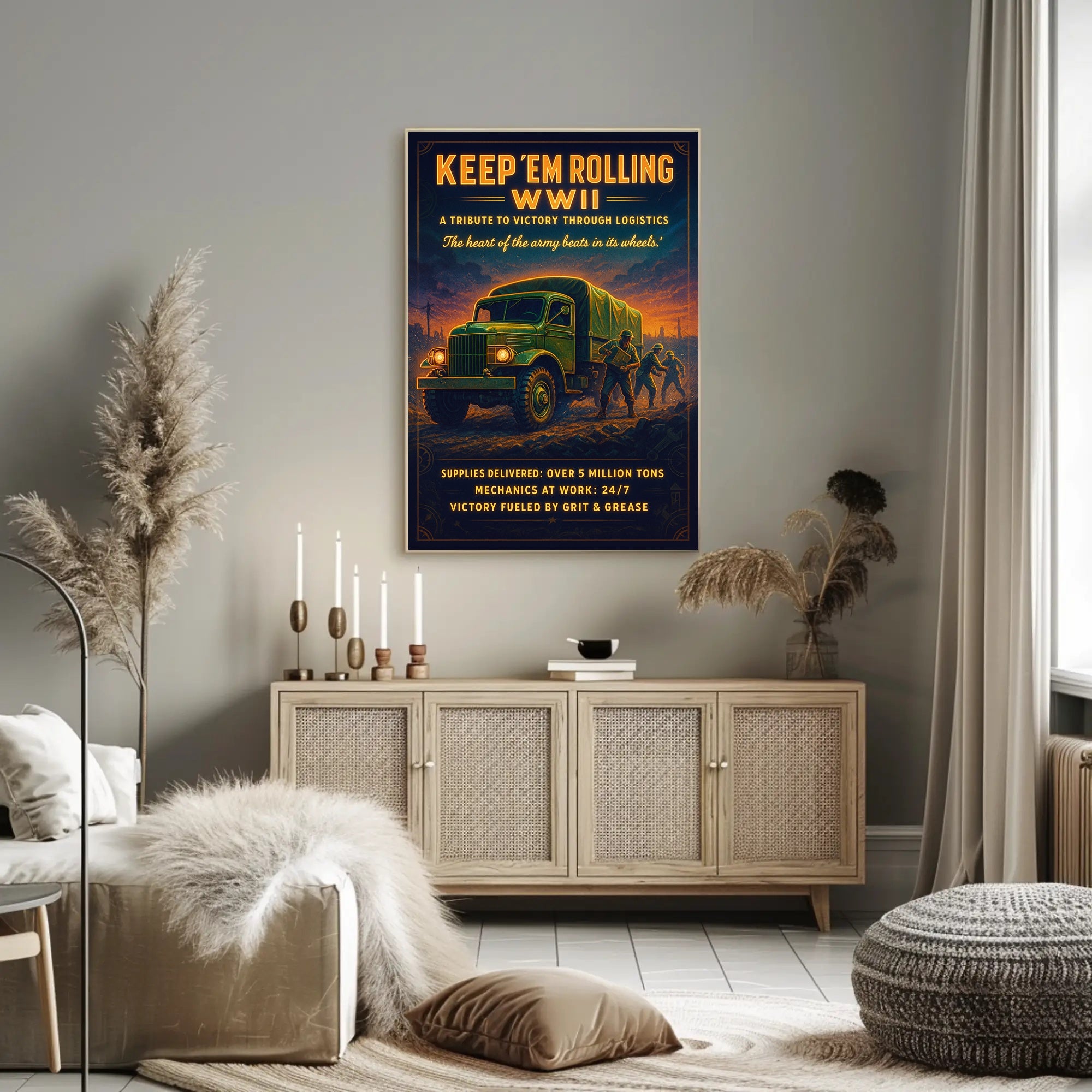Keep 'Em Rolling: A Tribute to WWII Logistics Poster