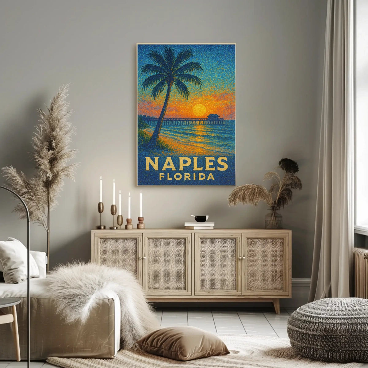 Naples Florida Sunset Poster Wall Art 18x24 Coastal Decor