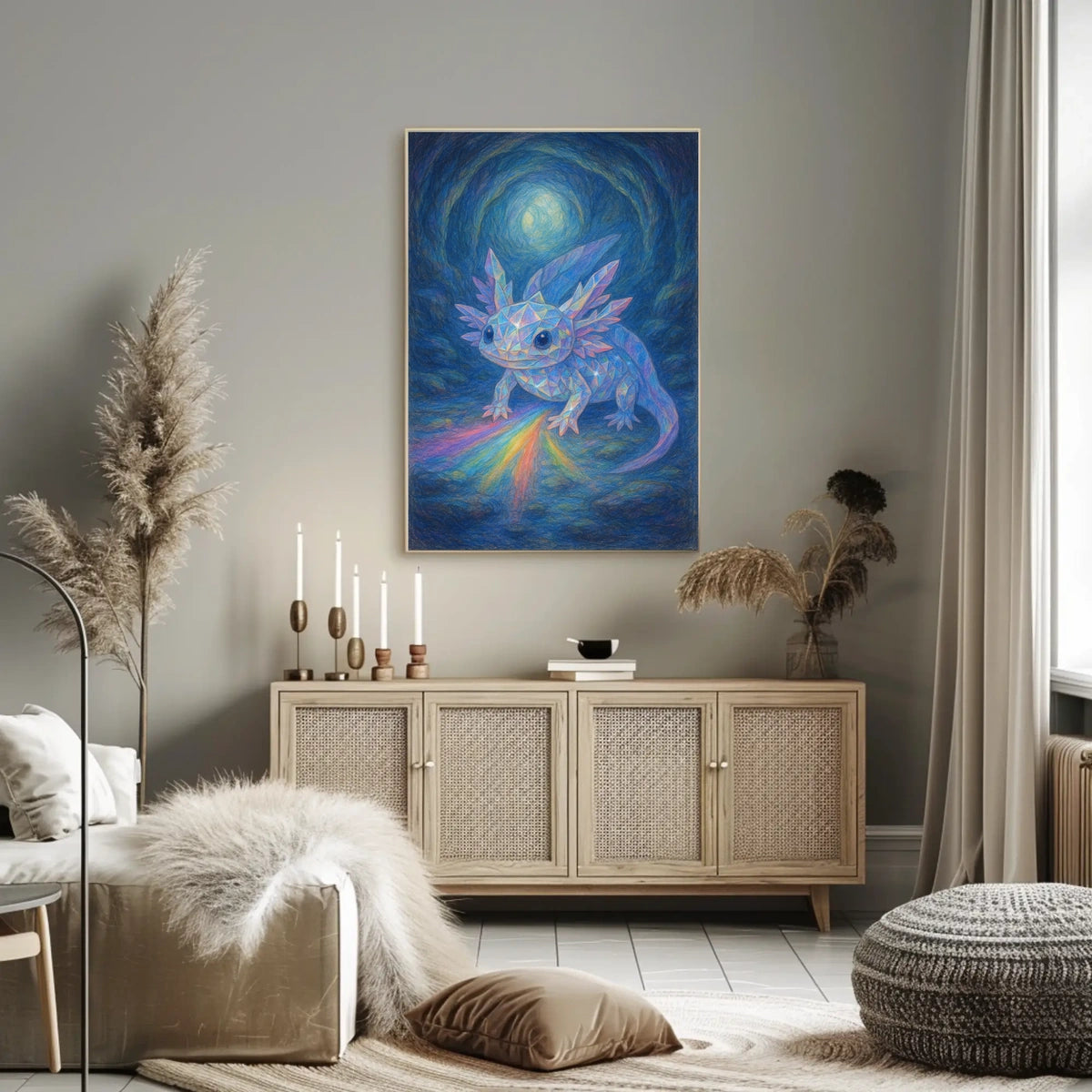 Crystal Axolotl In A Mystical Cave Poster