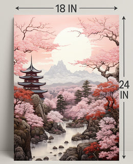 Tranquil Cherry Blossom Landscape Poster