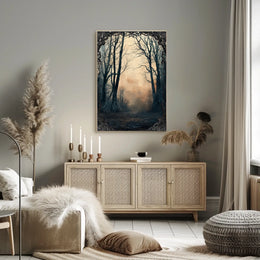 Mystical Dawn Forest Scene, Artistic Poster