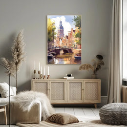 Amsterdam Canal Bridge Watercolor Poster: European Charm