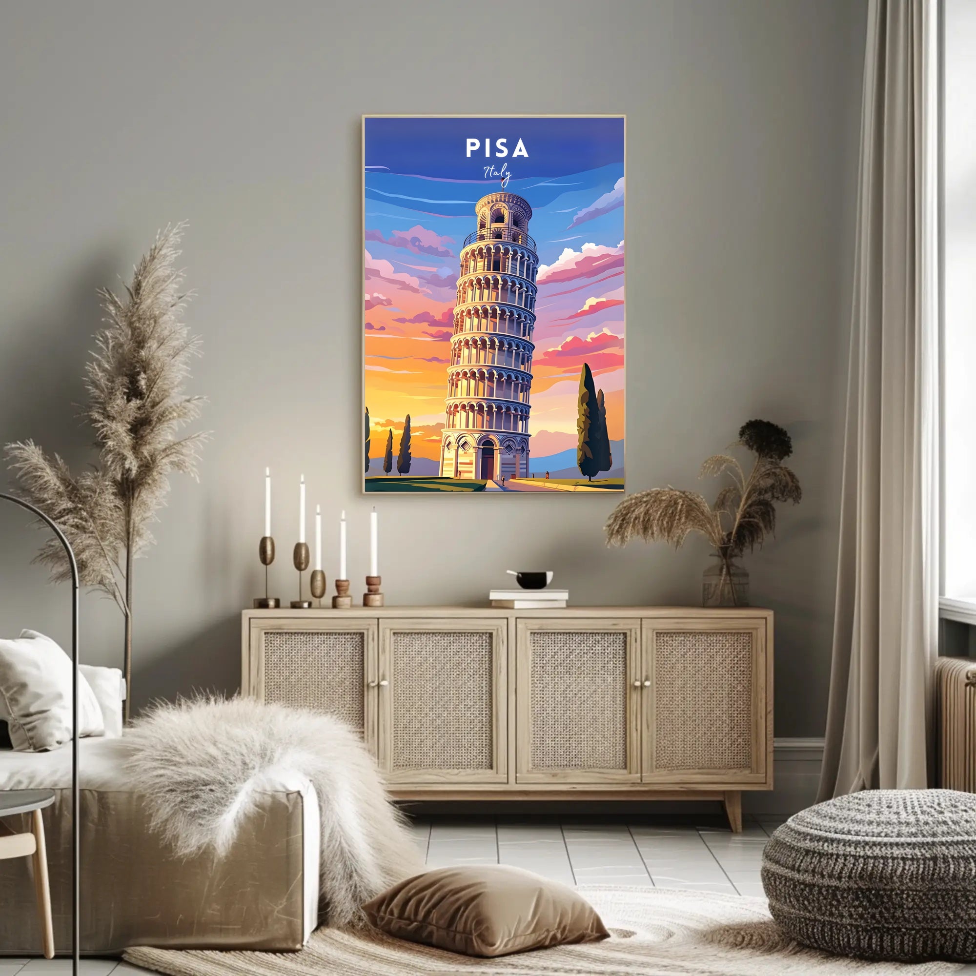Leaning Tower of Pisa Scenic Art Travel Poster