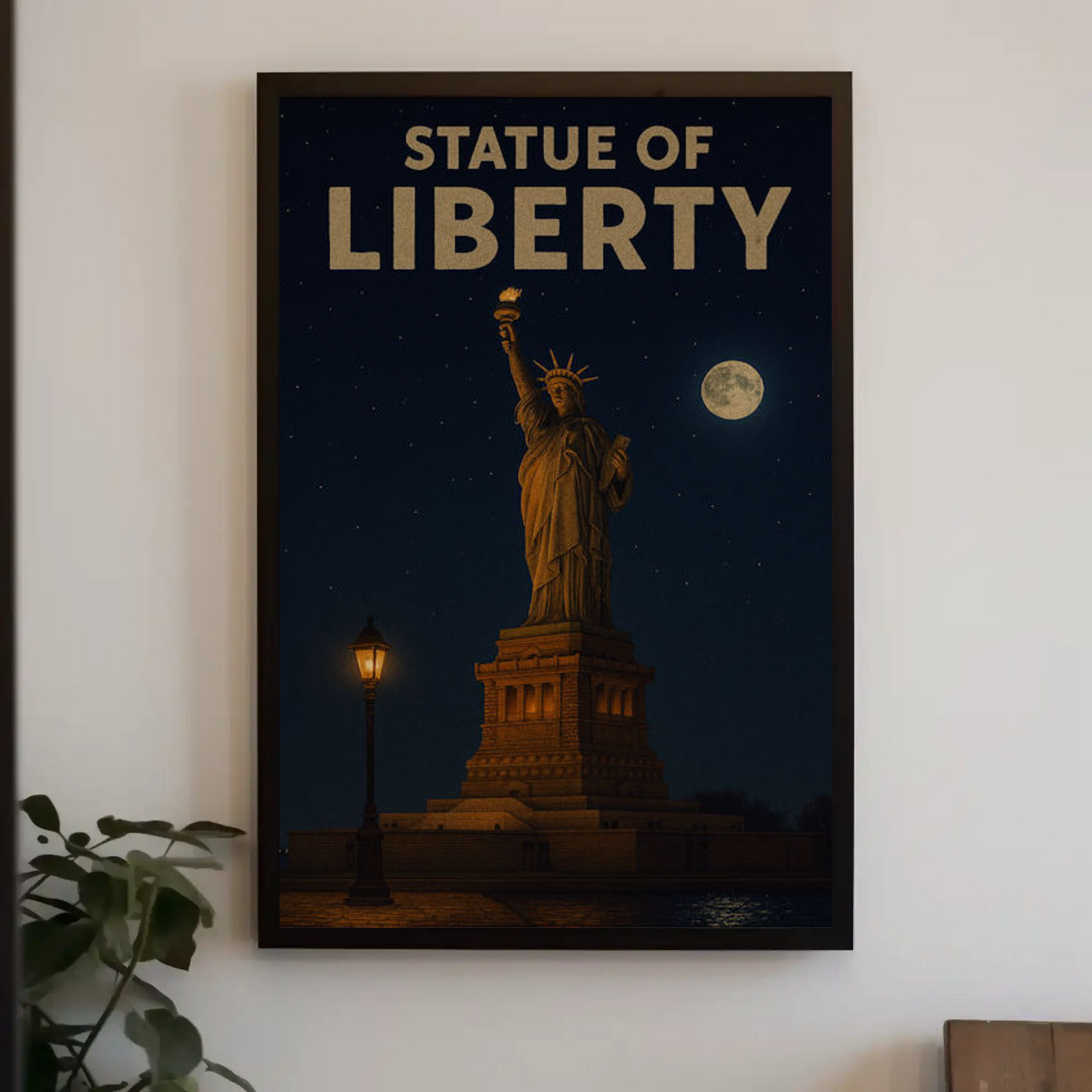 Statue of Liberty Moonlit Night Travel Poster